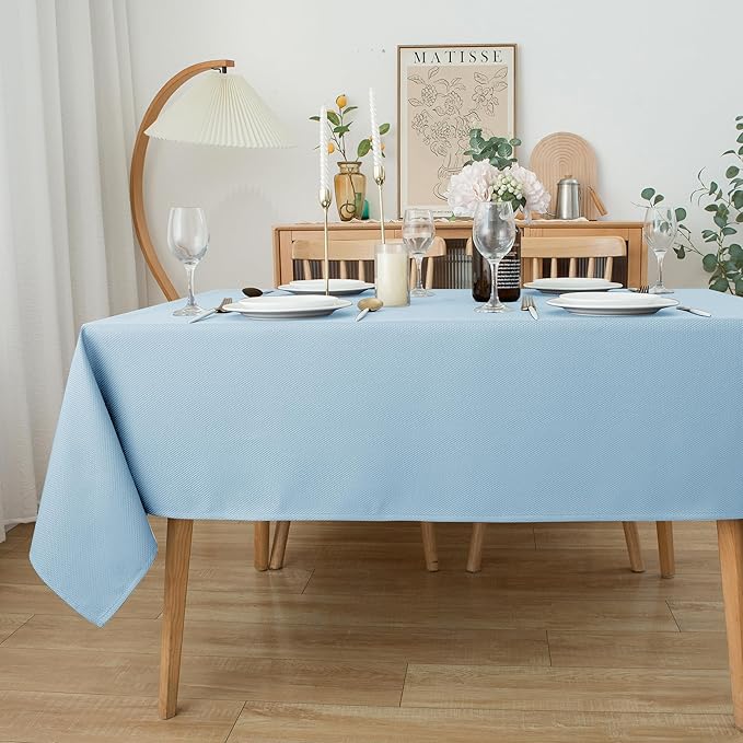Biscaynebay Textured Fabric Tablecloths 60x84 Inches Rectangular, Light Blue Water Resistant Tablecloths for Dining, Kitchen, Wedding, Parties etc. Machine Washable