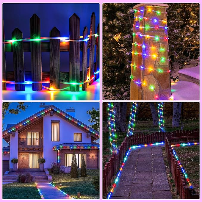 Rope Lights Outdoor, 66FT 200 LED Rope Lights for Indoor with Waterproof 8 Modes, Connectable Clear Tube Lights for Outside, Garden, Patio, Pool, Tree, Party Decorations - Multicolor