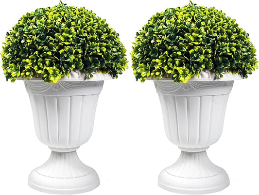 Sunnyglade 2 PCS 17" Artificial Plastic Boxwood Ball Tree, Faux Potted Decorative Topiary Plant, UV Resistant Fake Plant in Pot for Home Gate Indoor Outdoor Patio Office Decor