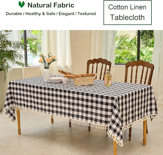 Table Cloth Rectangle Table-Rustic Gingham Tablecloth Buffalo Plaid Table Cloth for Thanksgiving Christmas Kitchen Dining Room (55x120 Inch,Black and White)