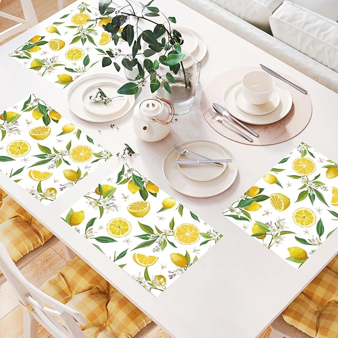 Paper Placemats Disposable 50 Pack Lemon Placemats 16x 11 Inch Yellow Lemon Fruit Place Mats for Spring Summer Dining Table Wedding Party Supplies