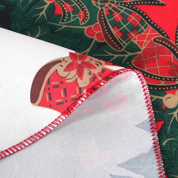 LUSHVIDA Christmas Tablecloth Round - 60inch Holly Ribbon Pattern Washable Wrinkle Resistant Holiday Tablecloths for Christmas Family Gathering, Dining Room Table 130GSM