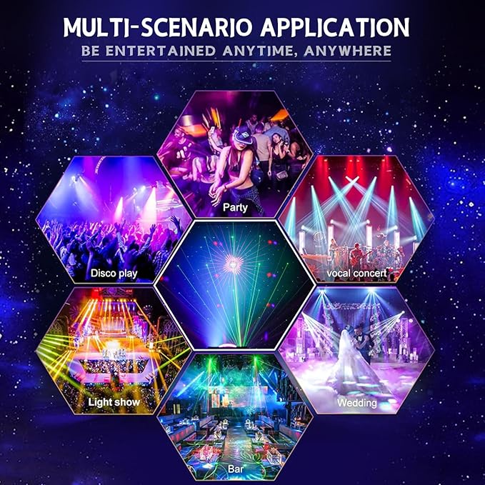 3-in-1 Disco Party Lights, LED DJ Rave Strobe Light, Sound Activated Remote Control Stage Light Projecter Dancing Lights for Wedding Birthday Christmas Holiday Music Show Dance (8.46“*4.52”*5.3“)