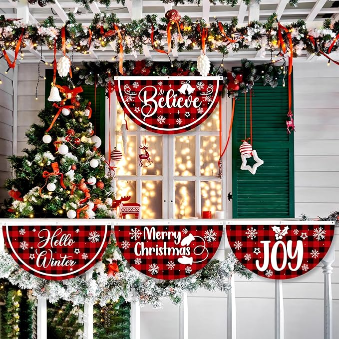 Lounsweer 12 Pcs Halloween Bunting Fan Flag for Outside 3 x 1.5 ft Fall Thanksgiving Bunting Flag Outdoor Pumpkin Ghost Turkey Seasonal Half Fan Banner for Autumn Halloween Christmas Porch Yard Decor