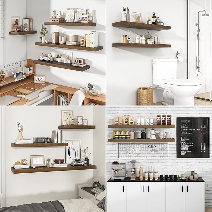 RICHFOCUS 40Inch Floating Shelves for Wall 2 Pack Shelves for Bedroom|Kitchen|Bathroom Wall Mounted Rustic Wood Floating Shelf with Invisible Brackets for Books|Storage|Decor, Walnut