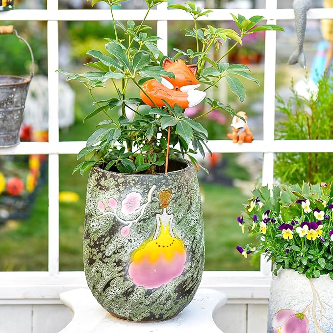 Sungmor 10.6 Inch Ceramic Succulent Plant Pot with Drainage Hole, Hand Painted Flower Pots for Plants, Unique Texture Decorative Planter for Indoor and Outdoor, Pottery Vase for Home Office Decor