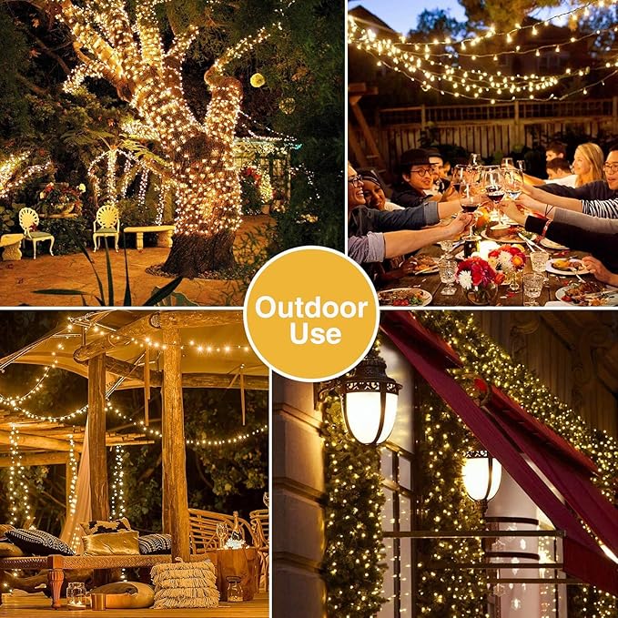 JMEXSUSS 300 LED Warm White Christmas Lights Outdoor Waterproof, 8 Modes Green Wire Christmas Tree Lights Plug in, Twinkle Fairy String Lights for Indoor Xmas Wedding Party Garden
