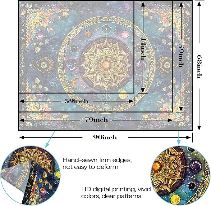 Lunerfex Mandala Solar System Tapestry Boho Tapestry for Bedroom Galaxy Tapestries Wall Hanging Living Room Wall Art and Home Decor 60x80