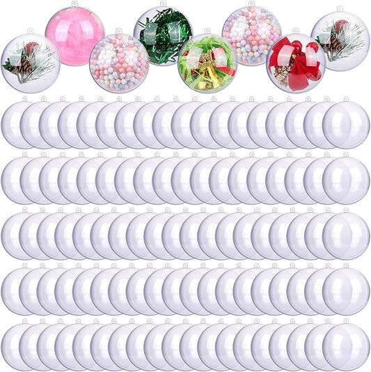 ANVAVO 100 Pieces 60mm Christmas Clear Plastic Fillable Ball Ornaments DIY Craft Transparent Baubles Shatterproof Christmas Tree Hanging Ornaments for Christmas New Years Birthday Wedding Home Decor
