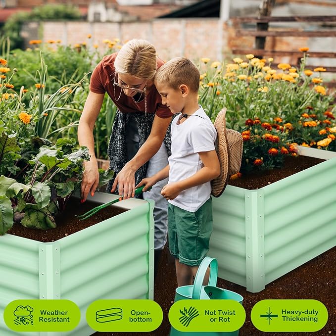Large Outdoor Planter Boxes Kit Set of 2, 6x3x1.5ft Galvanized Raised Bed Planter with Open-Ended Base Design, Elevated for Outdoor Plants, Durable Raised Bed for Gardening,Green