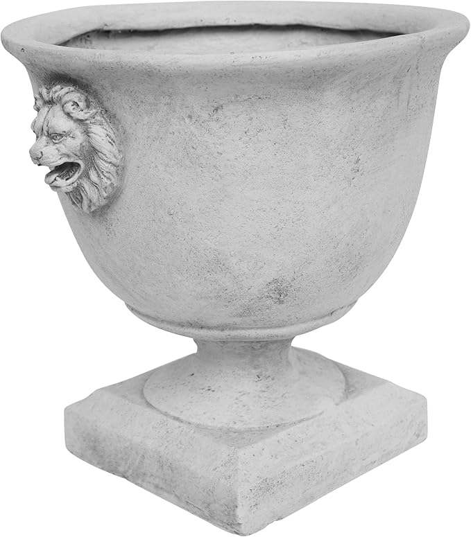 Christopher Knight Home Jorine Light Concrete Planter, Patio Planter, Large Garden Pot, Mid-Centry Gadern Urn, Lionhead Accent Plant Pot, Flower Urn with Drainage Hole for Backyard Home, Antique White