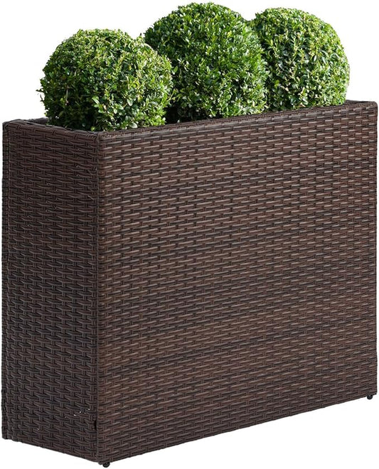 SUNNYPARK Tall Rectangular Planter with Removable Liner, All-Weather PE Rattan Large Modern Planters Indoor Outdoor Flower Plant Pots Garden Box Patio Yard Front Porch Deck