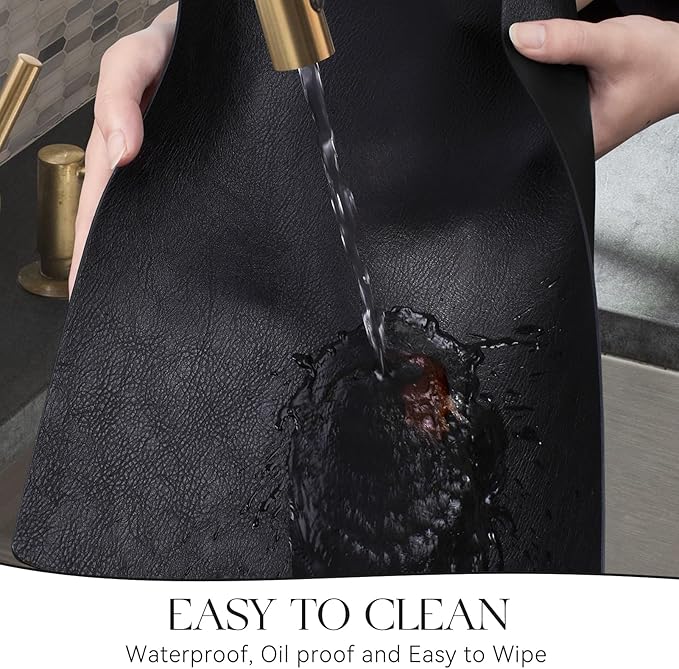 MOSAYT Vinyl Placemats Set of 4-12 X 17 Inch - Faux Leather 100% Waterproof Oil-Proof Wipeable PU Place Mats, Heat Resistant Reversible Table Mats for Kitchen, Dining, Outdoor (Black)