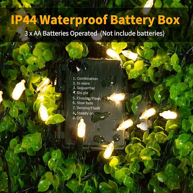 Battery Operated Christmas Lights 2 Pack 18 Feet 50 LED Clear Mini String Lights with 8 Modes Waterproof Tree Lights for Xmas Outdoor Indoor Holiday Party Garden Decor, Warm White