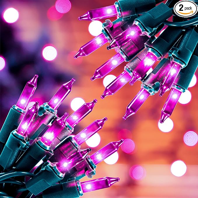 Hopolon Halloween Purple String Lights, 2PACK 50 Mini Fairy Lights Set, Green Wire 13Ft Traditional Halloween Holiday Décor for Home, Christmas Tree, Bedroom, Patio, Wedding (2pcs Purple)