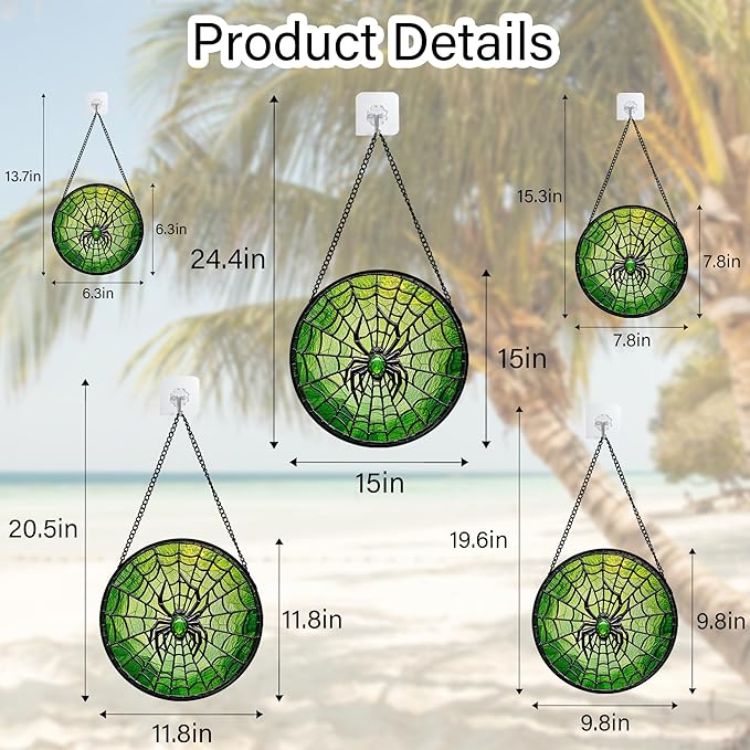 Stained Glass Window Hanging - Black Green Horror Spider Web Suncatcher for Doors Garden Patio Sun Catchers Decor Christmas Halloween Birthday Gifts for Women Men Mom Nana Friend 15 in