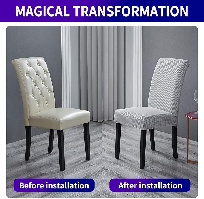 Howhic Stretch Chair Covers for Dining Room Set of 2, Removable Washable Dining Room Chair Covers, Dining Chair Slipcovers Seat Protector, Great Home Decor and Banquet Upholstery (Sliver, 4 Pack)