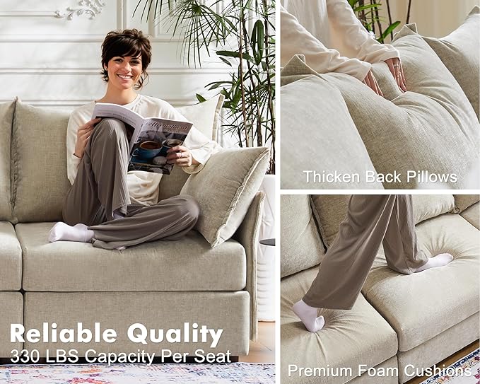 135.5" Oversized Modular Sectional Sofa, L Shaped Convertible Couch with Movable Ottoman, Large 6 Seat Corner Couches for Living Room Deep Seat Beige Chenille