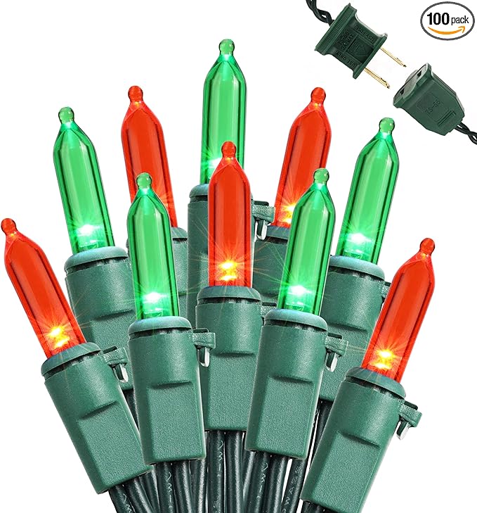 Brizled Red & Green Christmas Lights, 33ft 100 LED Christmas String Lights, 120V UL Certificated Xmas Tree Light Connectable, Mini Xmas Light Set Indoor Outdoor for Holiday Tree Party Home Decor