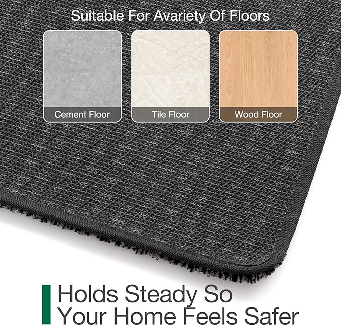 LUMI Front Door Mat 24x36, Super Absorbent Washable Doormat, Non Slip Dirt Trapper Inside Floor Mats for Entrance, Entryway, Patio,Black Mixed Gray