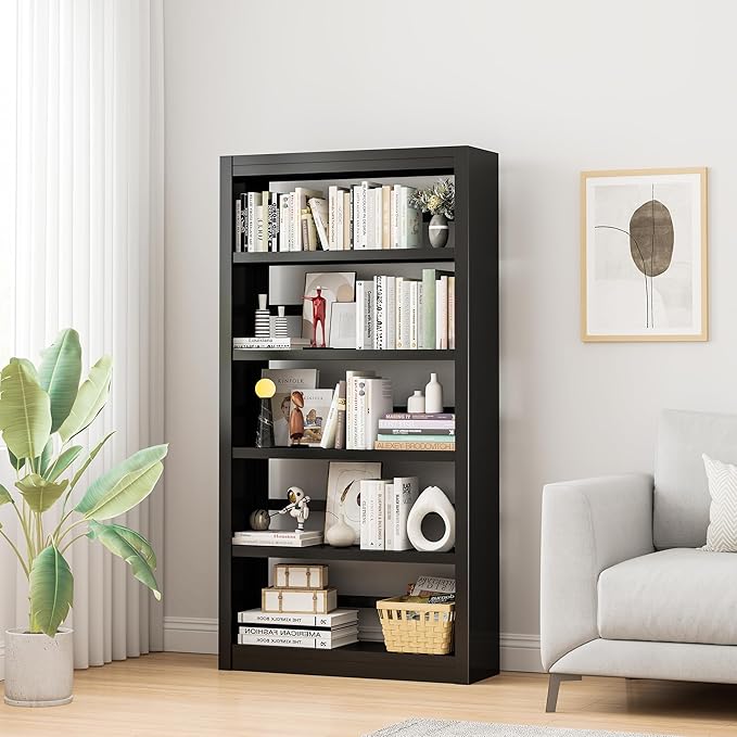 5 Tier Adjustable Black Bookcase, Metal Small Bookshelves and Bookcases, 61" H Display Modern Bookshelf for Living Rooms, Bedrooms, Home Offices, 10 Minutes Assemble