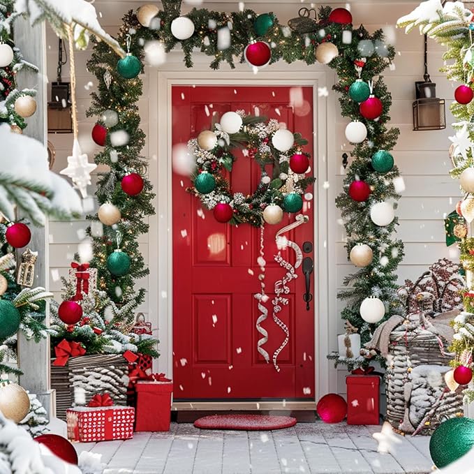 12Pcs Velvet Christmas Ornaments Balls,80mm/3.15in Multicolor Christmas Tree Decoration Shatterproof Flocked Ball with Hanging for Holiday Party Decor