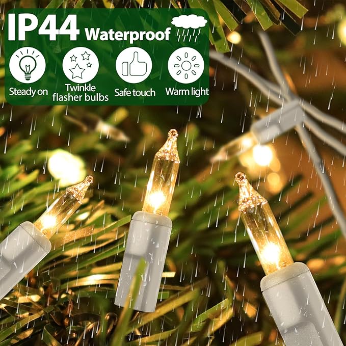 Clear Christmas Lights 25FT 100 Incandescent Bulbs Warm White Mini Lights with White Wire for Christmas Tree, Garland, Thanksgiving, Wedding, Party, Home, Indoor & Outdoor Festival Decoration