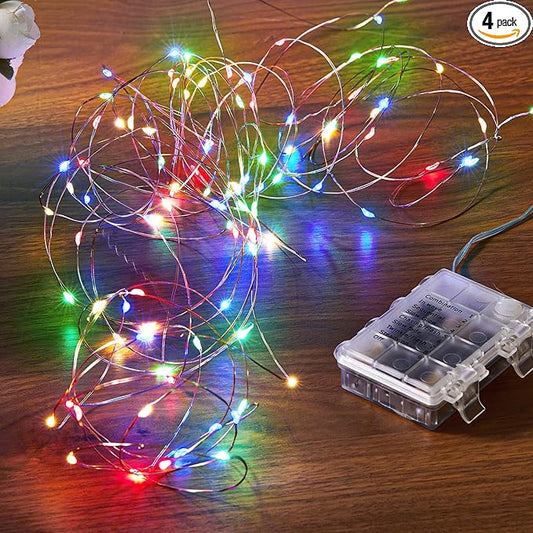 4 Pack 16.4 Ft. Battery Operated Outdoor String Lights with Remote & Timer, LED Multi Color Fairy Lights, Waterproof Twinkle Lights for Bedroom, Dorm, Mason Jar, Wedding, Party, Christmas