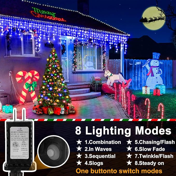 Heceltt Christmas Lights Outdoor, 164FT 1600 LED Ice Lights for Outside, 320 Drops Ice String Lights with 8 Modes, Waterproof Timer & Memory for Yard, Garden, Eaves, Patio, Party (Blue)