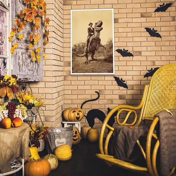 Generic Goth Decor Antiqued Wicca Art Poster Dark Academy Dinosaur And Cowboy Canvas Wall Art Horror Posters Spooky Indoor Art Family Bedroom Office Space Decor 16X24inch Unframed