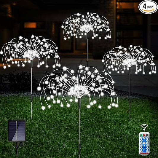 Unihoh Solar Garden Lights Outdoor, 4 Pack 120 LED Waterproof Decorative String Lights 8 Modes with Remote DIY Outdoor Decor for Pathway Walkway Yard (Cool White)