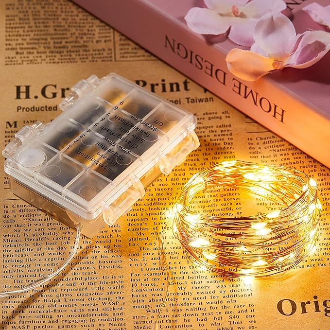 4 Pack 16.4 Ft. Battery Operated Outdoor String Lights with Remote & Timer, LED Warm White Fairy Lights, Waterproof Twinkle Lights for Bedroom, Dorm, Mason Jar, Wedding, Party, Christmas