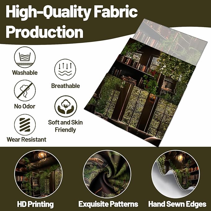 dueeia Medieval Bookshelf Tapestry Wall Hanging Book Library Backdrop Bookcase Dark Academia Vintage Wall Decor for Bedroom Aesthetic Living Room Office (37.4"x28.7")