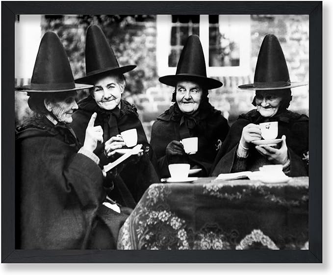 Poster Master Classic Photograph Poster - Vintage Halloween Print - Gift for Artist, Friend - Witches Tea Party, Old Women Smiling, Wearing Robes - Wall Decor for Living Room, 18x24 Unframed Wall Art