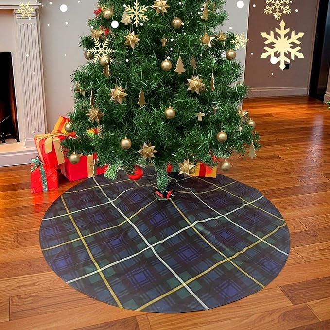 Christmas Tree Skirt 36 Inch – Campbell Clan Tartan Navy Blue and Green Plaid Tree mat for 4–6 FT Xmas Trees, Classic Scottish Holiday Decor for Farmhouse, Home, Office, Indoor or Outdoor