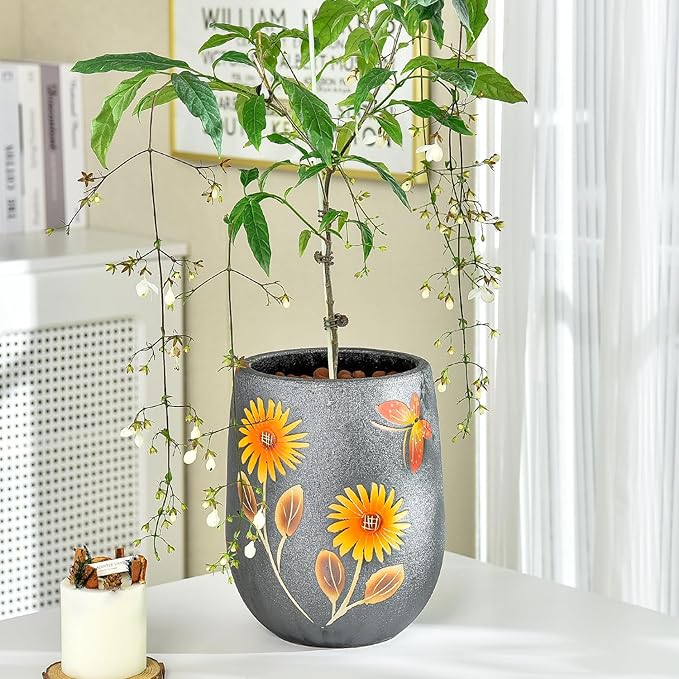 Sungmor 10.6 Inch Ceramic Succulent Plant Pot with Drainage Hole, Hand Painted Flower Pots for Plants, Unique Texture Decorative Planter for Indoor and Outdoor, Pottery Vase for Home Office Decor