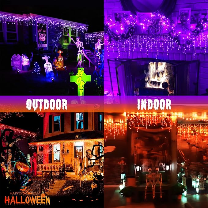JMEXSUSS 400 LED Color Changing Halloween Lights Outdoor, 38.8ft Orange to Purple Halloween Icicle Lights with Remote, Waterproof String Light Plug in for Outdoor Indoor Party Decor