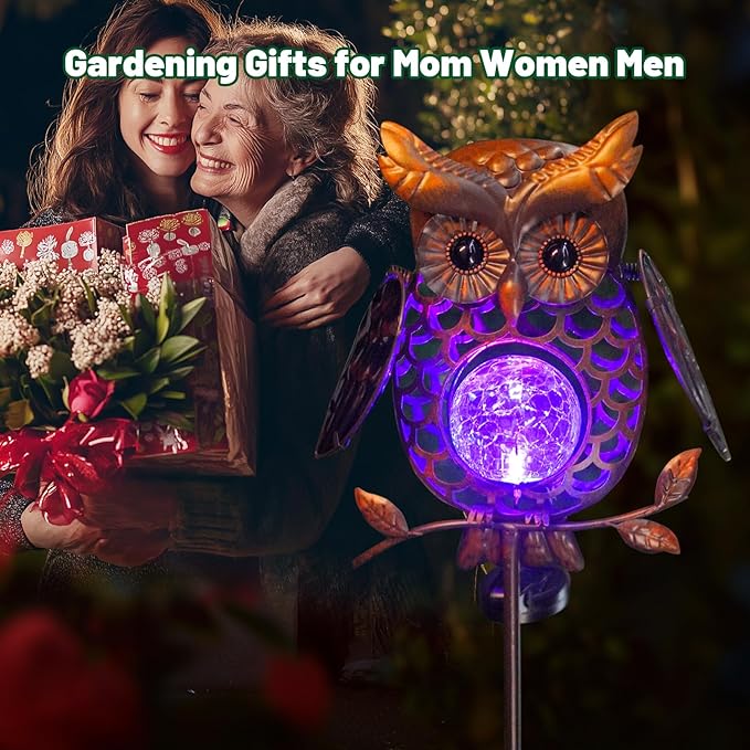 HONGLAND Solar Lights Outdoor Decor Waterproof, Solar Owl Garden Decorative Stake, Whimsical Gardening Gifts for Women Mom, Owl Outdoor Lights for Yard Patio Lawn Decor