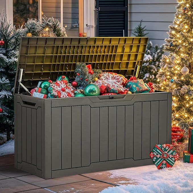 YITAHOME 100 Gallon Outdoor Storage Box, Large Water Resistant Resin Deck Box, Indoor Outdoor Lockable Storage Container for Patio, Garden, Cushions, Tools, Equipment (Taupe)