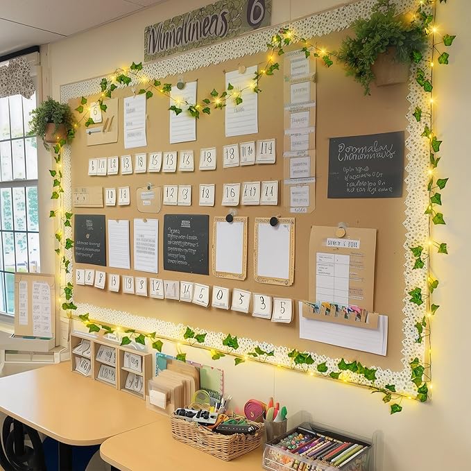 JMEXSUSS 33Ft Vines with Lights Battery Operated, 100 LED Ivy Vines with Fairy Lights Leaf with Remote for Bedroom Wall Classroom Dorm Wedding Birthday Party Decor(Warm White)