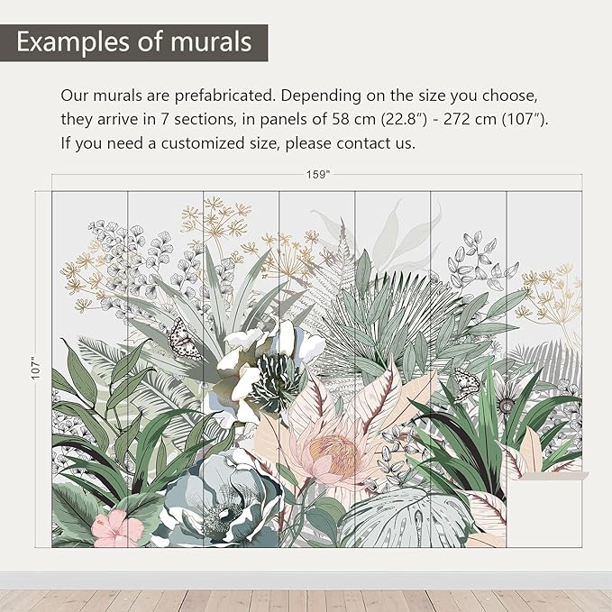 AFZEVEB-Tropical Jungle Wallpaper Botanical Large Floral Wall murals for Bedroom 159"x107" (Not Peel and Stick)