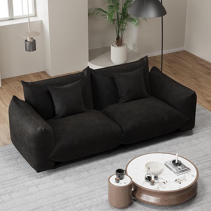 Modern Minimalist Chenille Modular Sectional Sofa, Oversized Couch and Loveseat Set with Thick Cushions, Upholstered Sofa for Small Spaces, Living Room, Bedroom, Office, Apartment(Black,75" Loveseat)