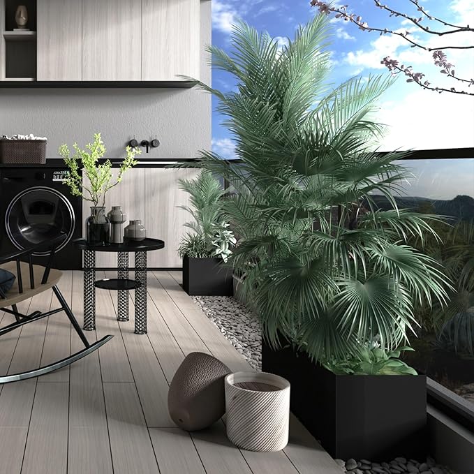 Steel Planter 36" x 12" x 16" Metal Rectangle Outdoor Planter Black Powder Coated Flower Box Metallic Heavy Pot Indoor & Outdoor, Commercial & Residential (L36 x W12 x D16, Black)