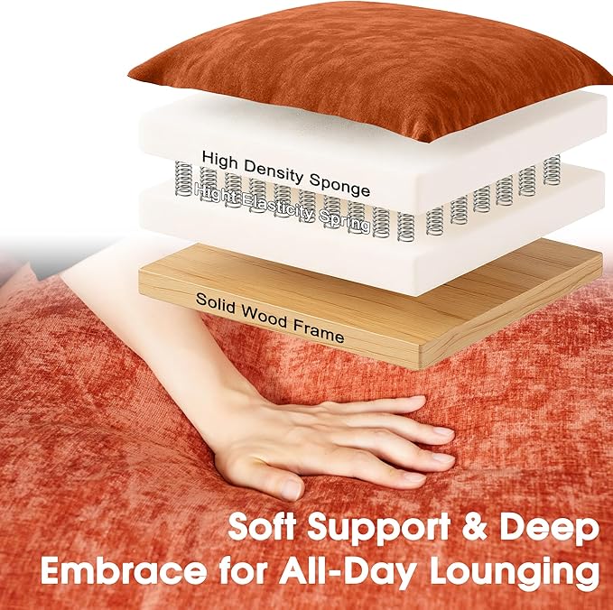 Modern Minimalist Chenille Modular Sectional Sofa, Oversized Couch and Loveseat Set with Thick Cushions, Upholstered Sofa for Small Spaces, Living Room, Bedroom, Office, Apartment(Orange,75" Loveseat)