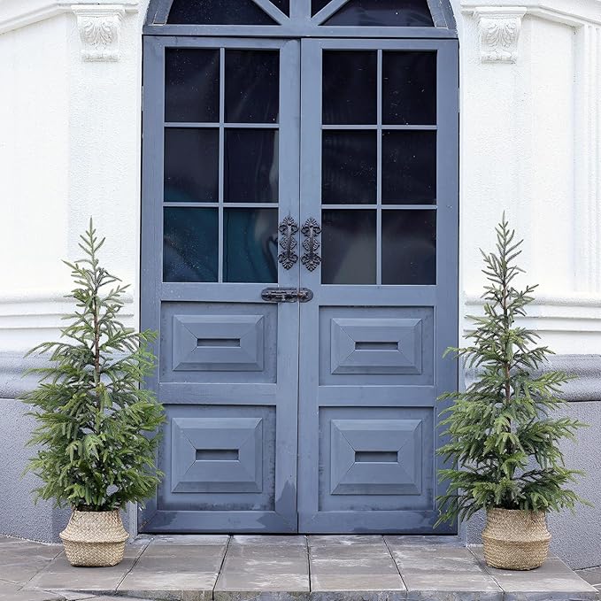 4ft Christmas Norfolk Pine Tree Artificial Christmas Tree Faux Potted Plants for Front Porch Christmas Indoor Outdoor Decor