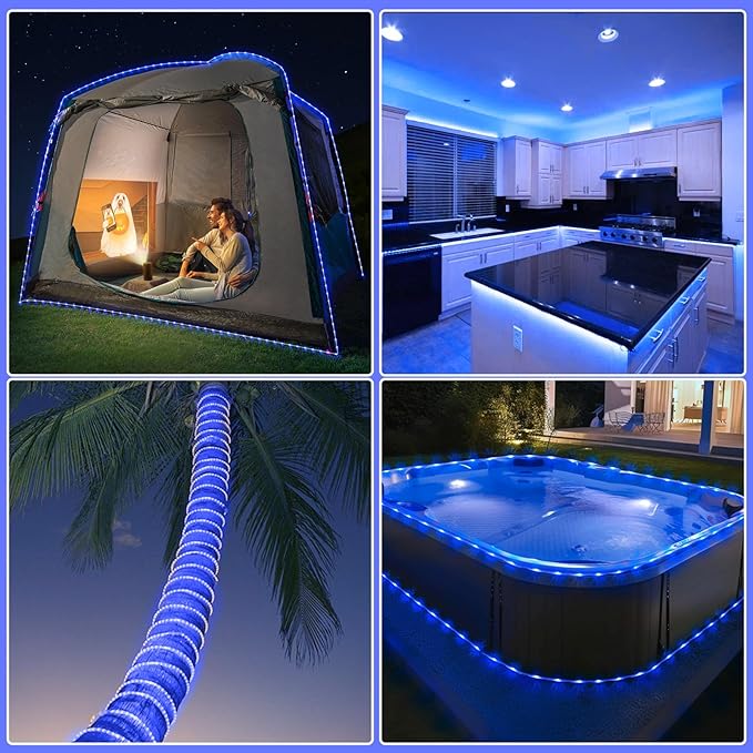 Rope Lights for Outside, 164FT 500 LED Rope Lights Outdoor Waterproof, 8 Modes Plug in String Lights for Indoor Bedroom, Garden, Deck, Patio, Pool, Landscape, Party Decorations - Blue