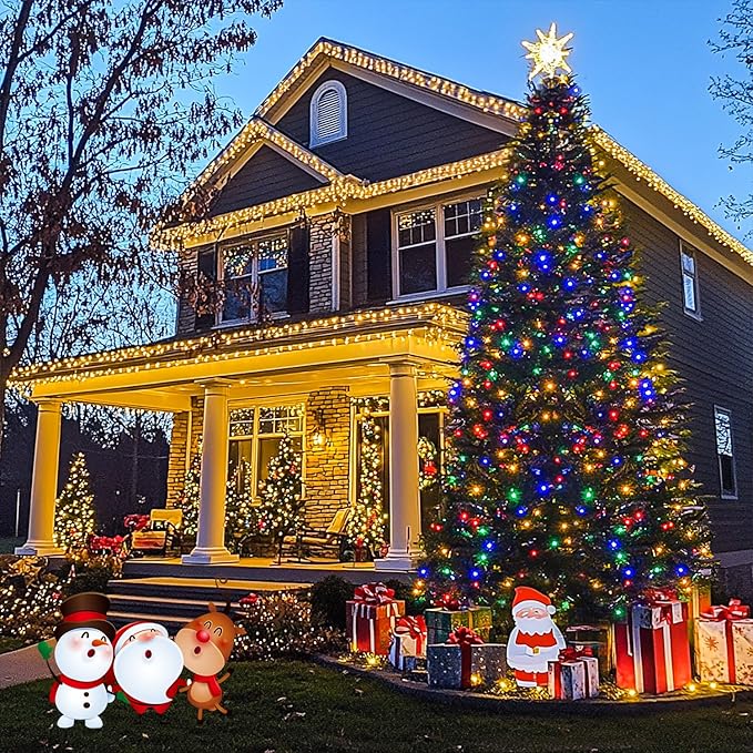 JMEXSUSS 600 LED Color Changing String Lights Plug in, 168FT Warm White & Multicolor Christmas Lights with Remote, Christmas String Lights Outdoor Waterproof Clear Wire for Tree Xmas Decor