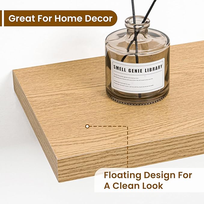 Fun Memories Floating Shelves for Wall, 30 Inch Rustic Wood Wall Mounted Shelves for Bathroom, Bedroom, Kitchen, Living Room, Deep Floating Shelves for Storage & Home Decor (Oak, Set of 2)