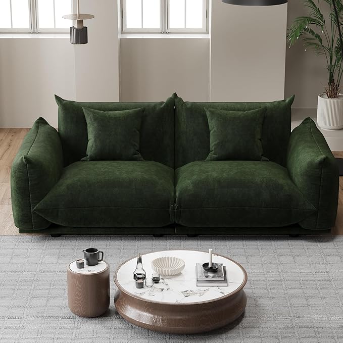 Modern Minimalist Chenille Modular Sectional Sofa, Oversized Couch and Loveseat Set with Thick Cushions, Upholstered Sofa for Small Spaces, Living Room, Bedroom, Office, Apartment(Green,75" Loveseat)