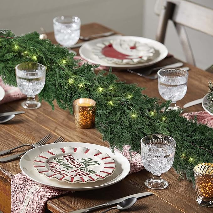 Hananona 9 FT Artificial Cedar Garlands, 2 Pcs Real Touch Winter Cedar Pine Garland, Green Artificial Greenery Garland for Table, Mantle, Wall, Indoor, Outdoor Christmas Decorations (2, 9 FT)